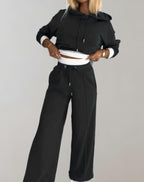 Conjunto feminino moletom com capuz e calça jogger casual