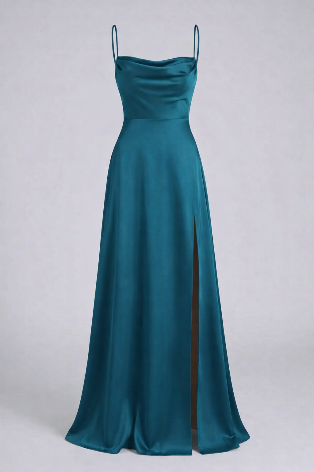 Vestido longo feminino com alças finas ajustáveis e fenda lateral elegante