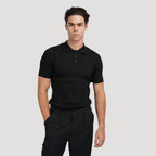 Polo masculina tricot algodão canelada com colarinho e botões manga curta