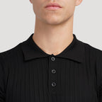 Polo masculina tricot algodão canelada com colarinho e botões manga curta