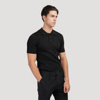 Polo masculina tricot algodão canelada com colarinho e botões manga curta