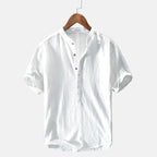 Camisa de linho masculina em tecido natural macio e respirável