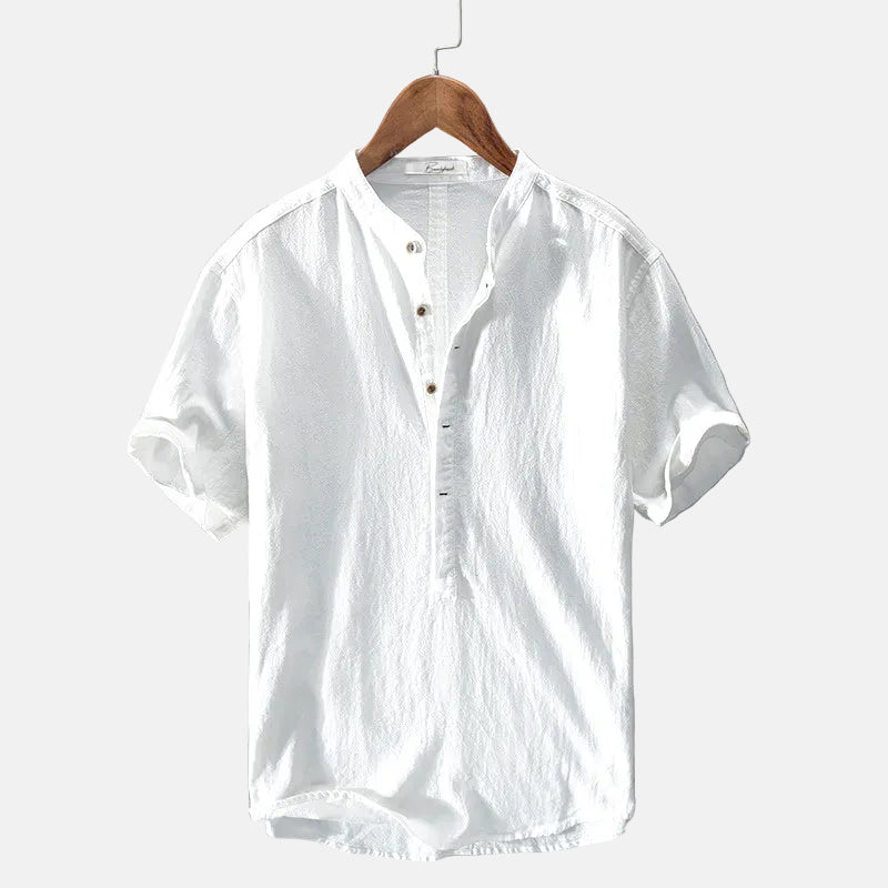Camisa de linho masculina em tecido natural macio e respirável