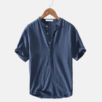 Camisa de linho masculina em tecido natural macio e respirável