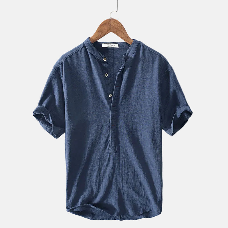 Camisa de linho masculina em tecido natural macio e respirável