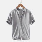 Camisa de linho masculina em tecido natural macio e respirável