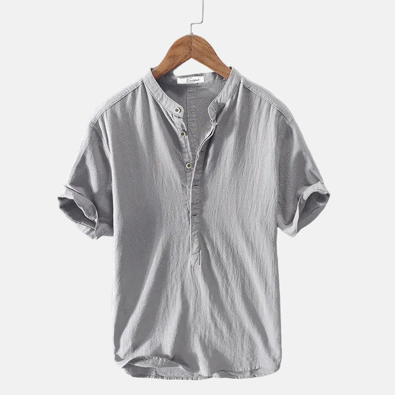 Camisa de linho masculina em tecido natural macio e respirável