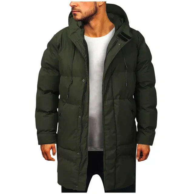 Casaco acolchoado masculino com capuz comprido para inverno