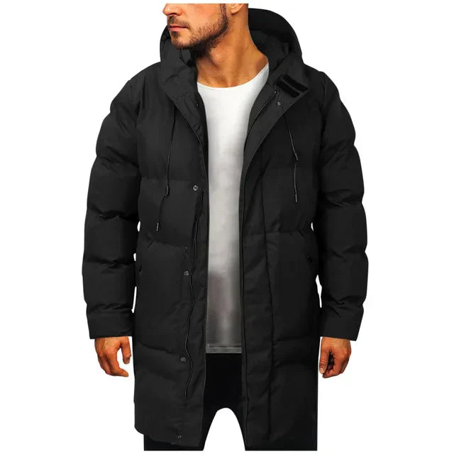 Casaco acolchoado masculino com capuz comprido para inverno