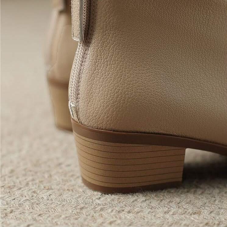 Botas femininas de tornozelo couro vegano bico fino com zíper traseiro
