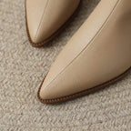 Botas femininas de tornozelo couro vegano bico fino com zíper traseiro