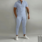 Conjunto masculino 2 peças camisola com fecho de correr e calças casual