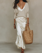 Vestido midi cetim conjunto 2 peças com jumper feminino
