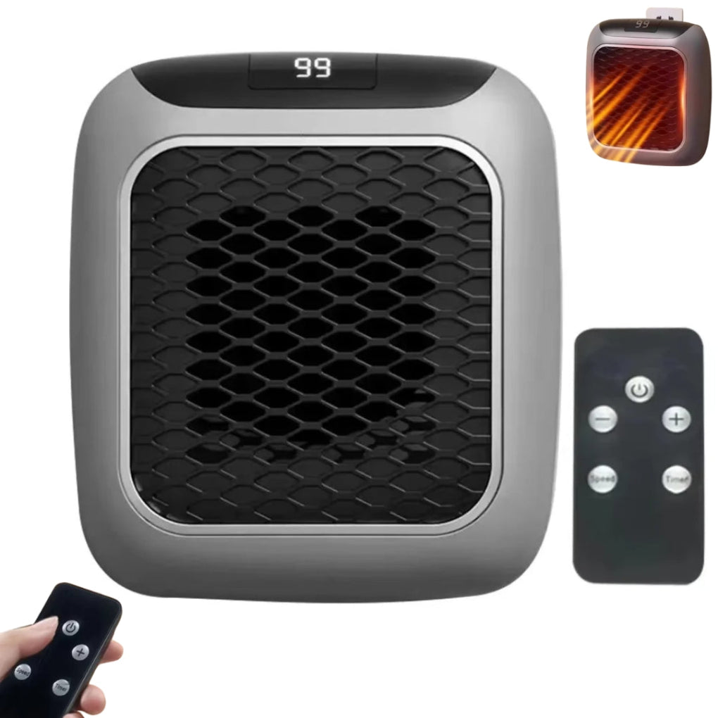 Aquecedor elétrico portátil mini 800W cinzento com cerâmica PTC e telecomando