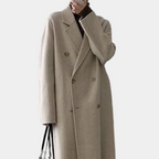 Casaco feminino longo inverno duplo abotoamento oversize com forro quente