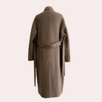 Casaco feminino longo inverno duplo abotoamento oversize com forro quente