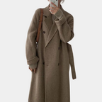Casaco feminino longo inverno duplo abotoamento oversize com forro quente