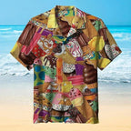 Camisa polo masculina manga curta com estampa de sorvete e botões frontais