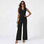 Conjunto feminino colete sem mangas e calça wide leg estilo alfaiataria