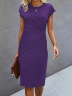 Vestido midi feminino gola redonda silhueta ajustada disponível em várias cores