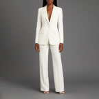 Fato feminino blazer cintado e calças retas elegante para escritório