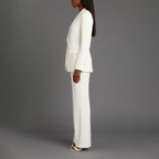 Fato feminino blazer cintado e calças retas elegante para escritório