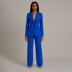 Fato feminino blazer cintado e calças retas elegante para escritório