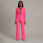 Fato feminino blazer cintado e calças retas elegante para escritório