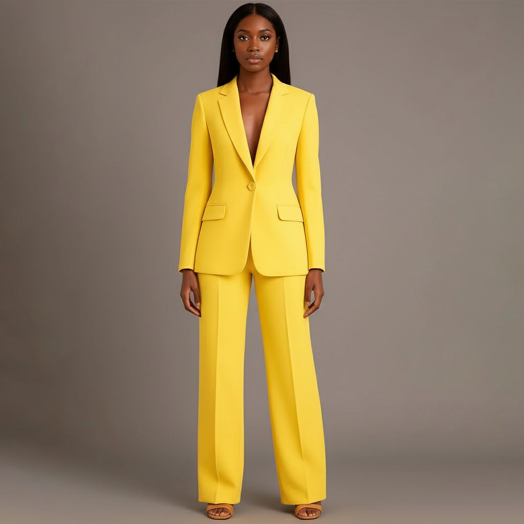 Fato feminino blazer cintado e calças retas elegante para escritório