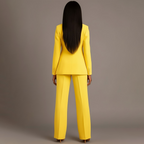 Fato feminino blazer cintado e calças retas elegante para escritório