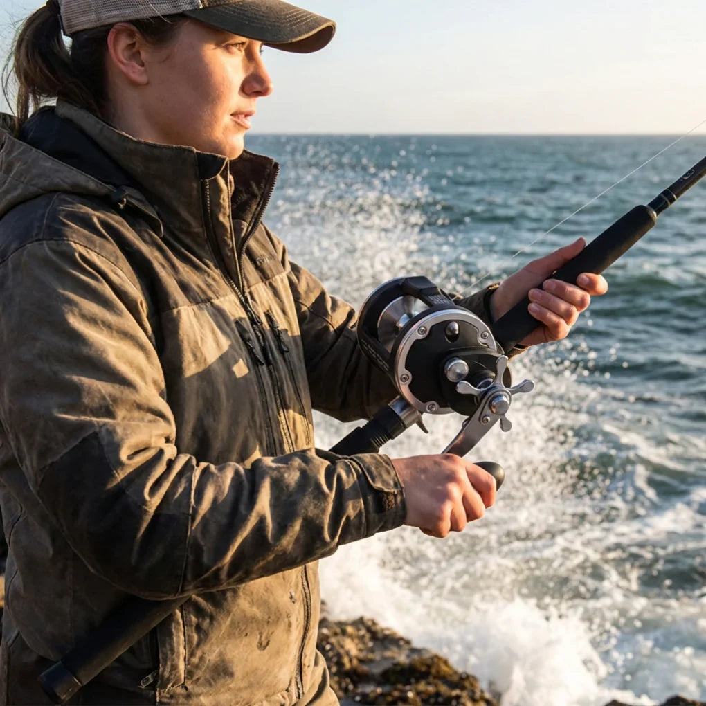 Carretilha de pesca freshwater perfil baixo com freio estrela e sistema multi-rolamentos