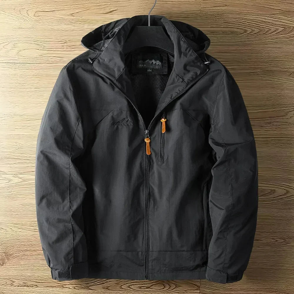 Jaqueta impermeável masculina com capuz e fecho zip leve