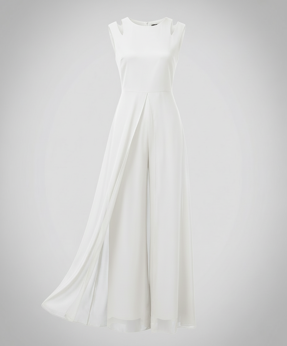 Macacão feminino sem mangas pernas largas slim fit elegante
