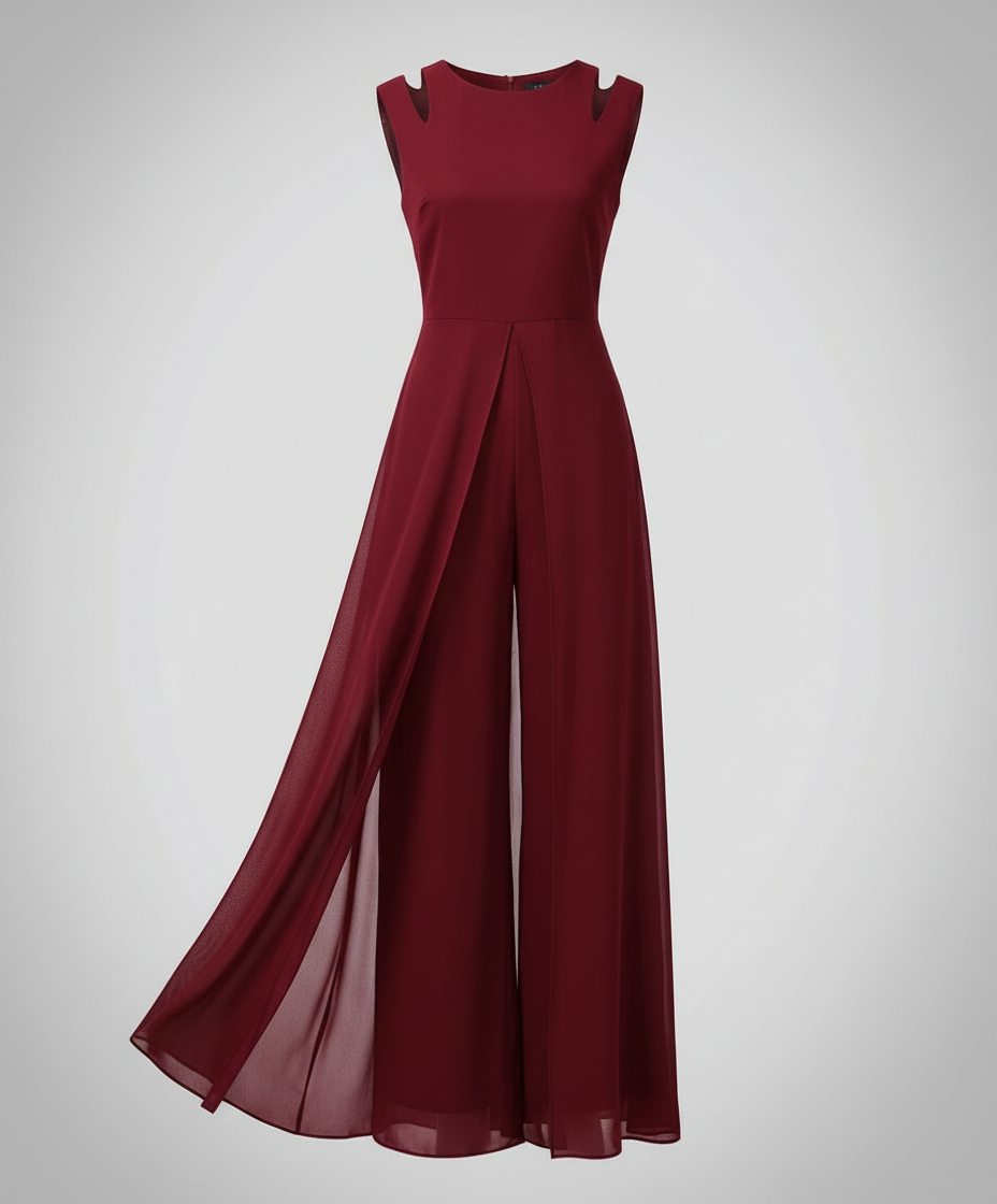 Macacão feminino sem mangas pernas largas slim fit elegante
