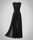 Macacão feminino sem mangas pernas largas slim fit elegante