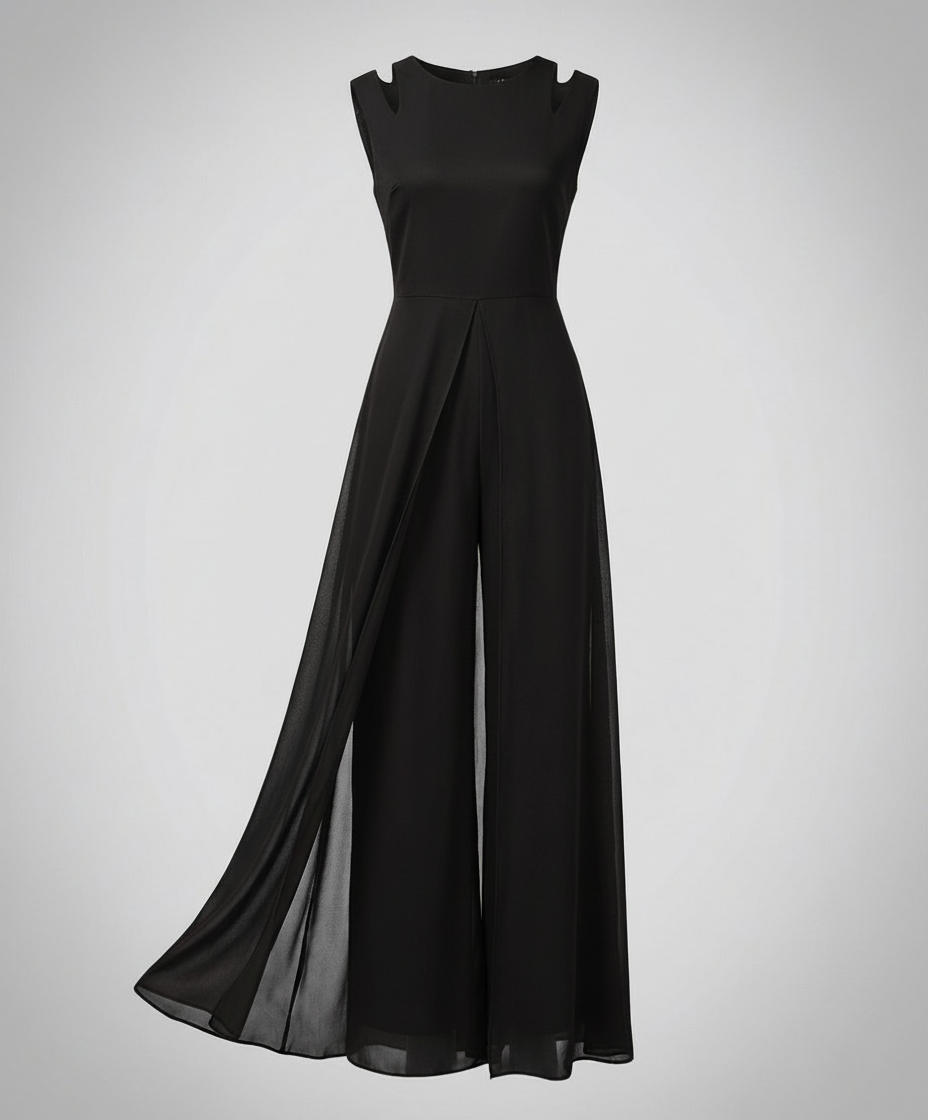 Macacão feminino sem mangas pernas largas slim fit elegante