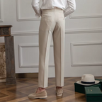 Calças masculinas plissadas cintura alta corte clássico elegante