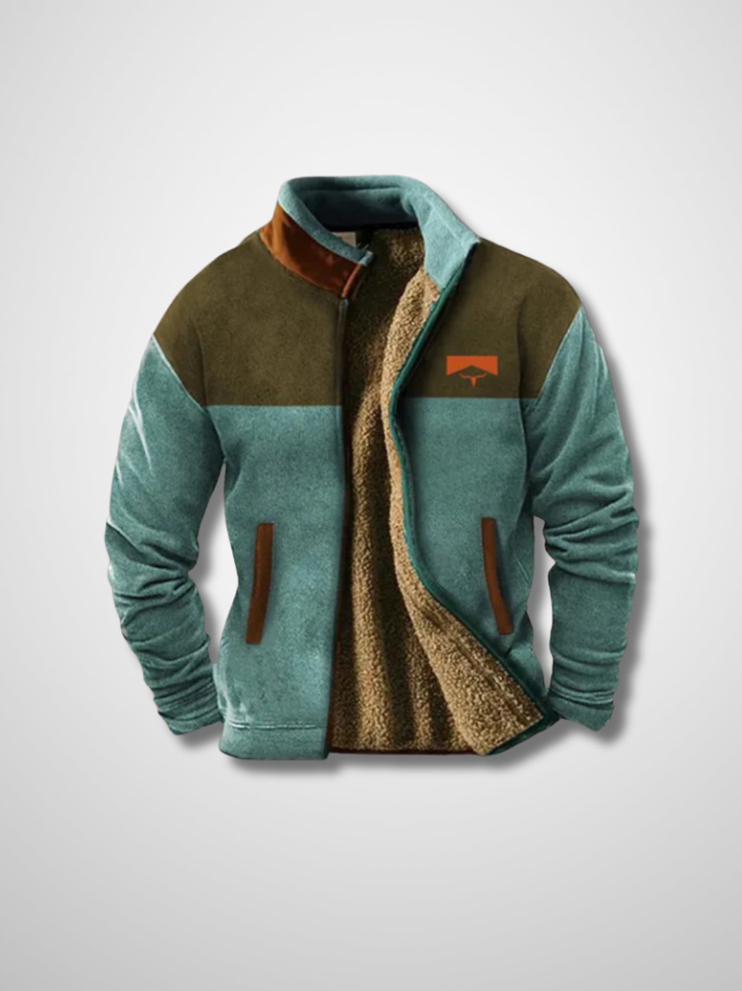 Jaqueta fleece masculina com zip frontal e forro Sherpa para o inverno