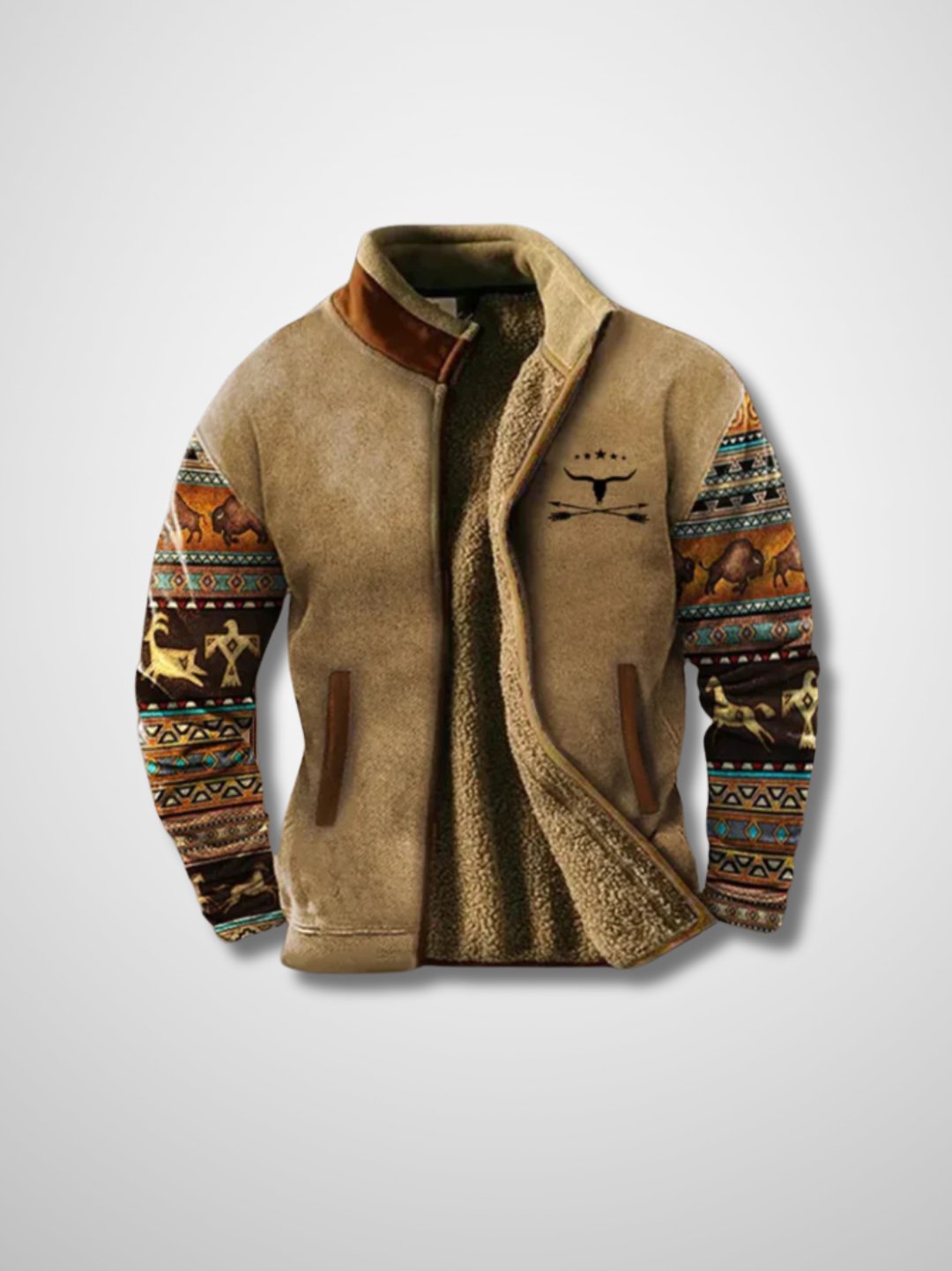 Jaqueta fleece masculina com zip frontal e forro Sherpa para o inverno