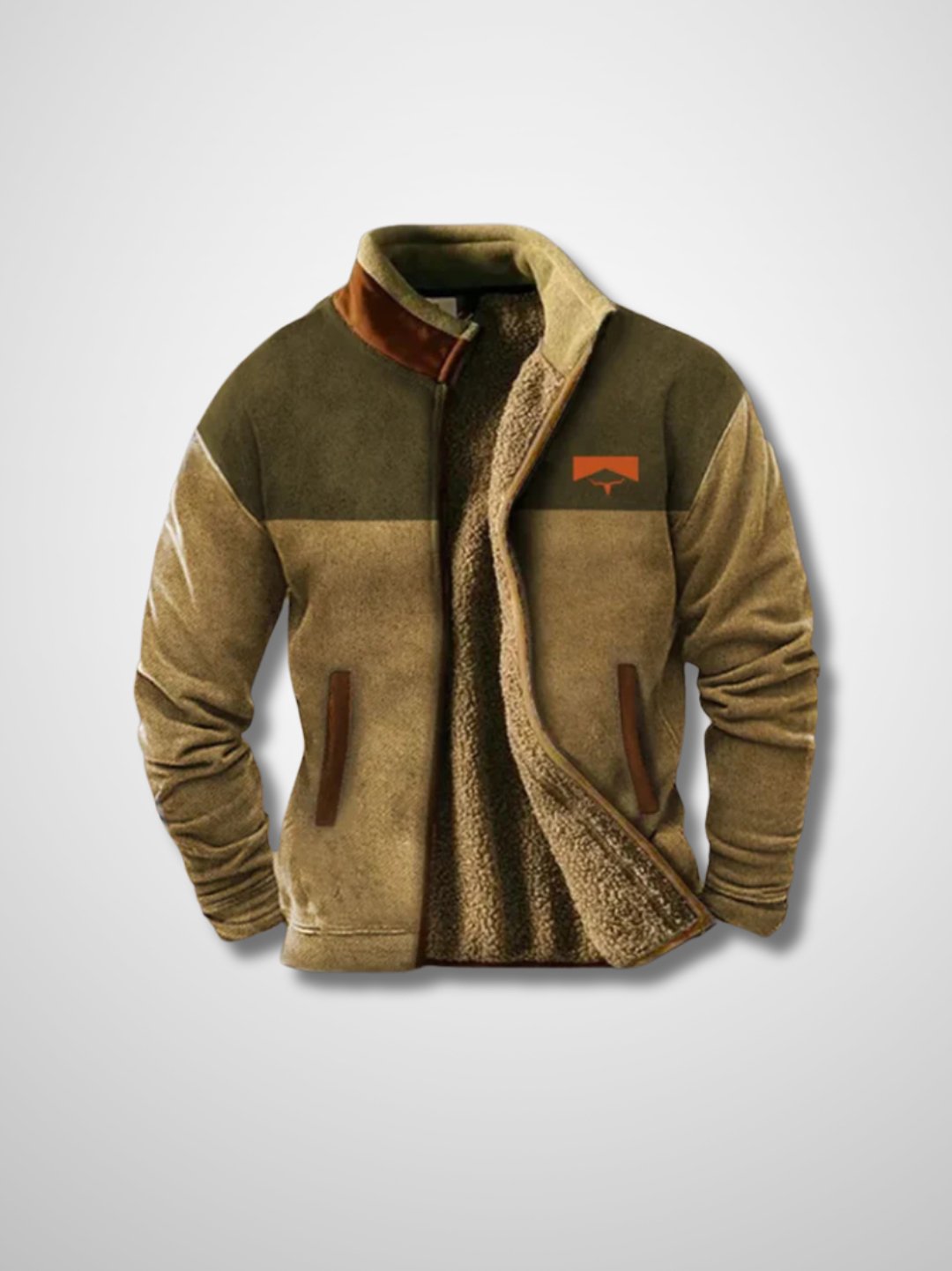 Jaqueta fleece masculina com zip frontal e forro Sherpa para o inverno