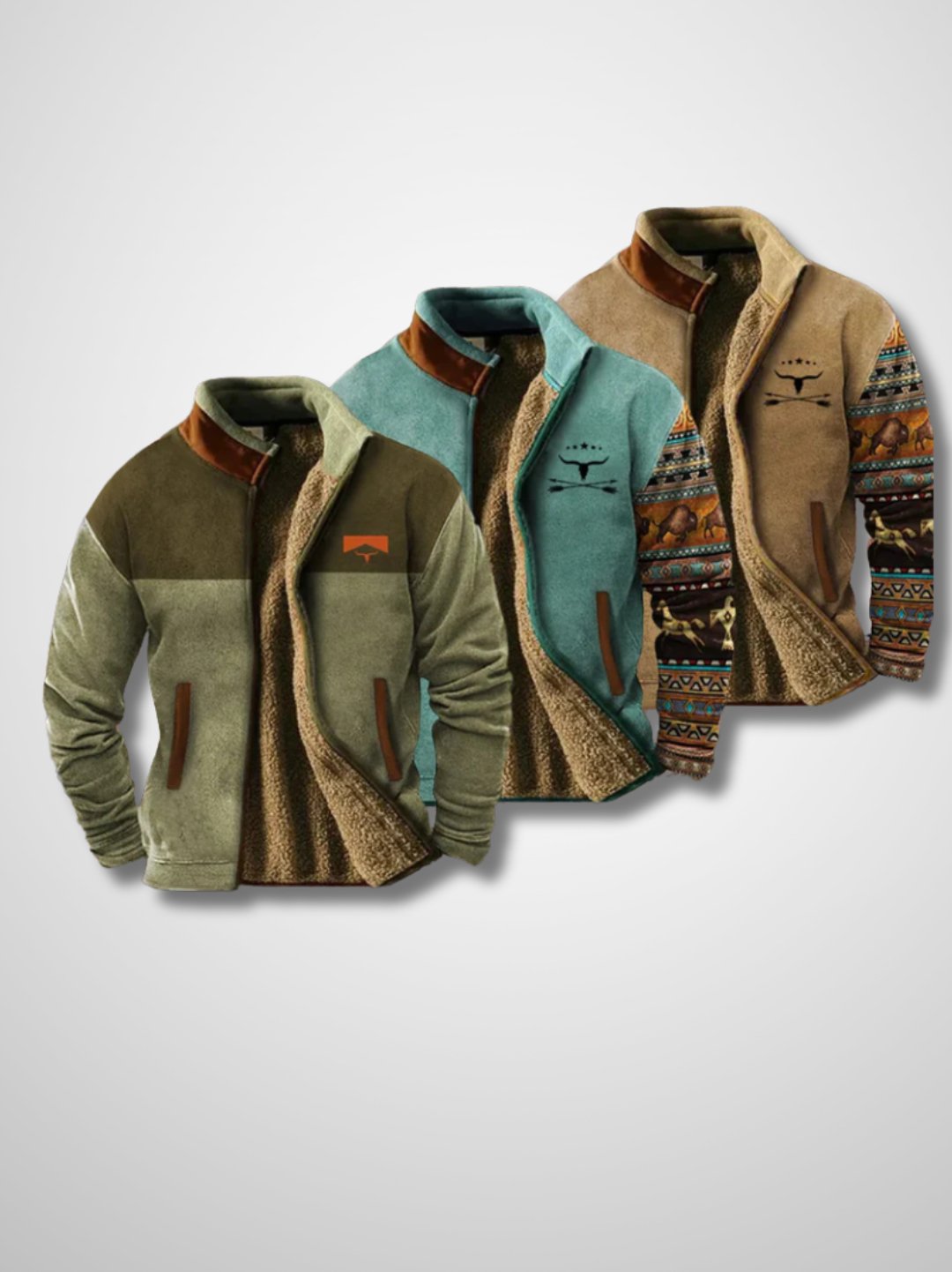 Jaqueta fleece masculina com zip frontal e forro Sherpa para o inverno