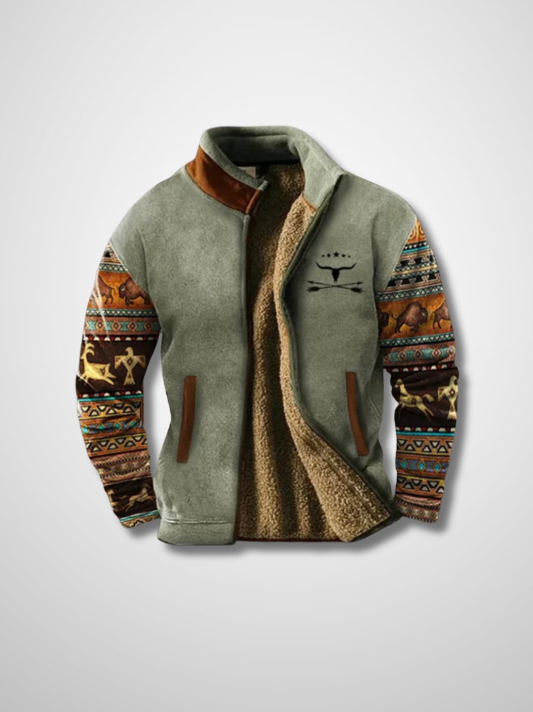 Jaqueta fleece masculina com zip frontal e forro Sherpa para o inverno