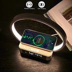 Candeeiro de mesa 3 em 1 com carregamento sem fios Qi, relógio despertador digital e controlo por toque LED