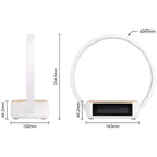 Candeeiro de mesa 3 em 1 com carregamento sem fios Qi, relógio despertador digital e controlo por toque LED