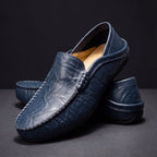 Mocassins masculinos slip-on acolchoados em bege navy preto e castanho