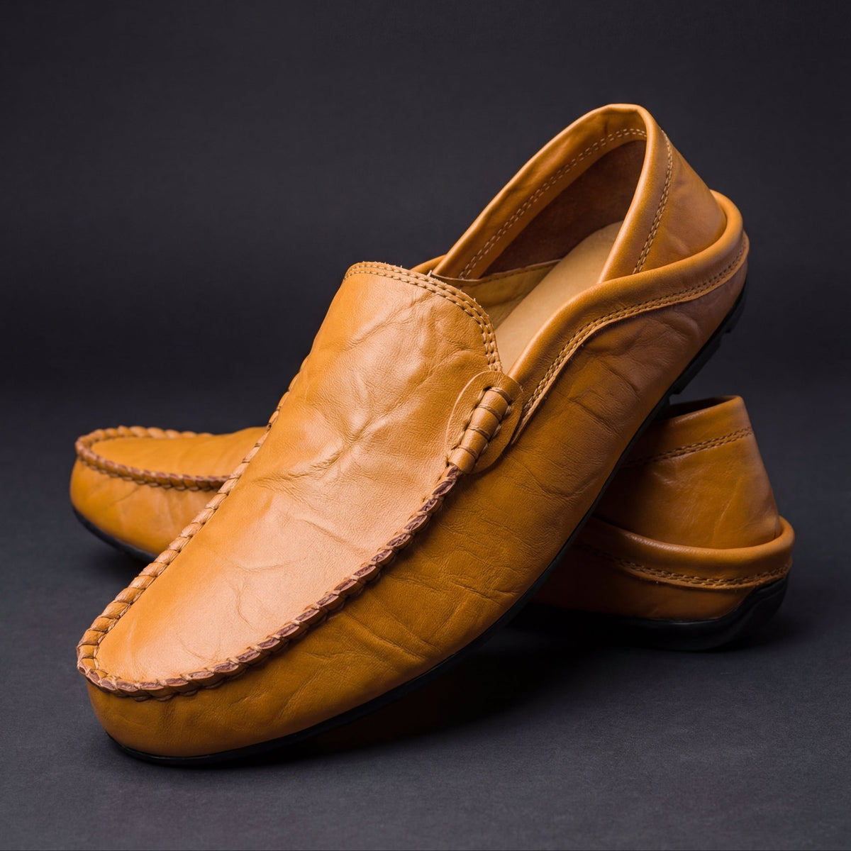 Mocassins masculinos slip-on acolchoados em bege navy preto e castanho