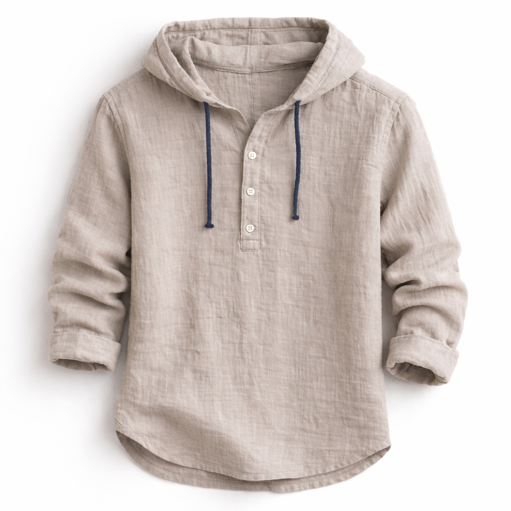 Camisa de linho com capuz relaxed fit, leve e respirável