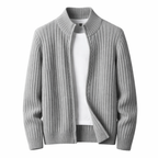 Cardigan tricot homem com fecho zip e gola alta corte regular
