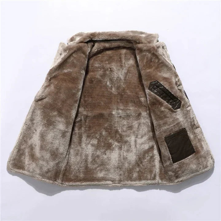 Casaco trench masculino com gola de pelos sintéticos comprimento médio