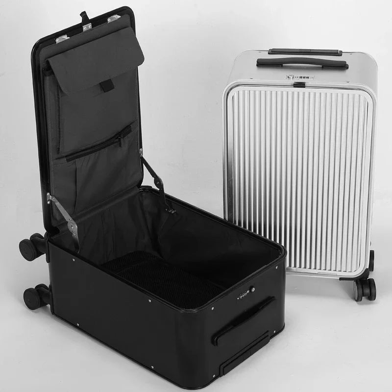 Mala de viagem alumínio rígida com rodas spinner 360 em prateado